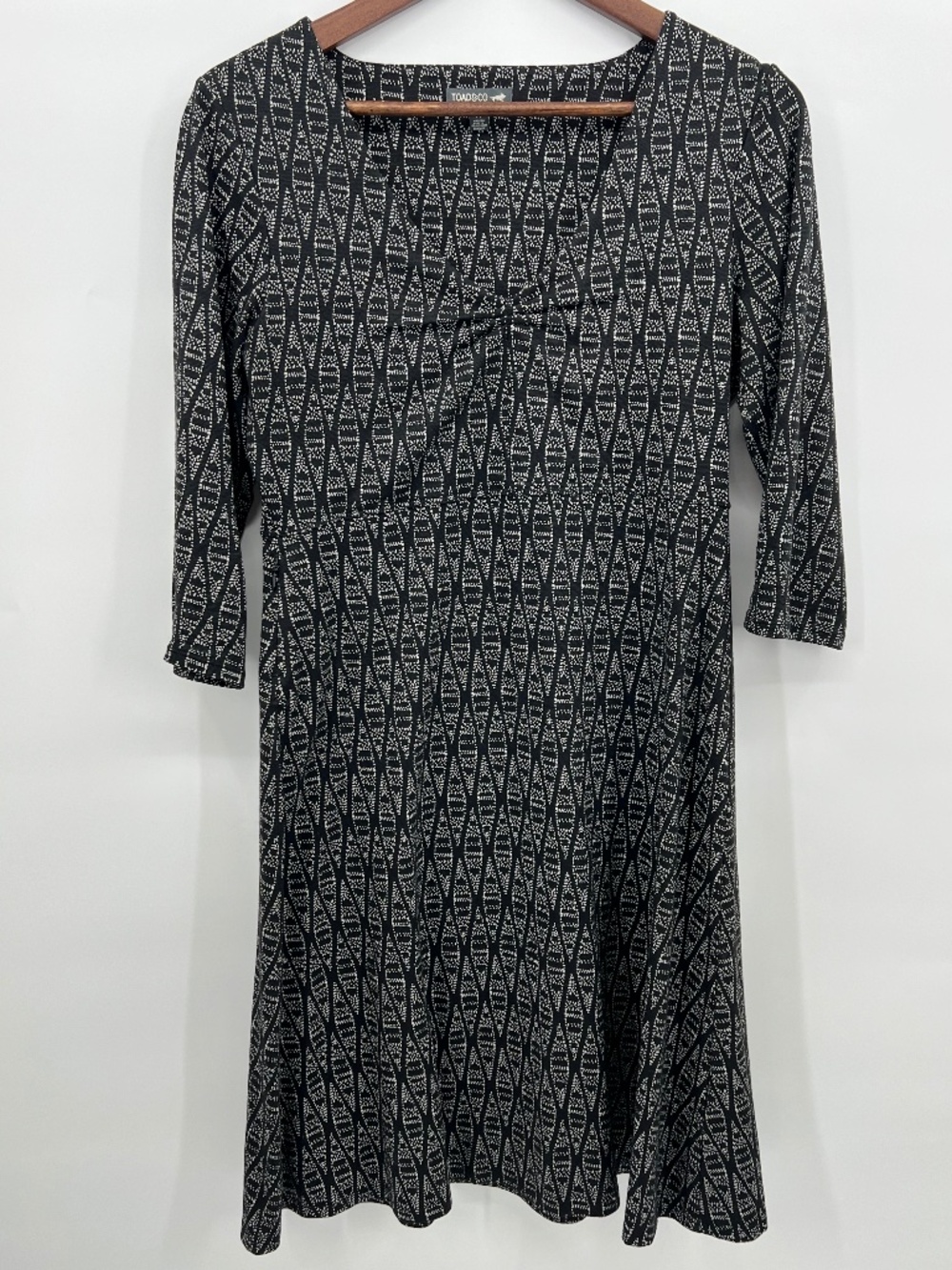 Toad & Co Rosalinda II Dress Black Geometric Abstract Print 3/4 Sleeve Medium